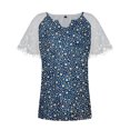 thumbnail image 3 of Mujeres Tops Casual verano encaje manga corta Split cuello túnica impresa camisetas camisetas Tops OAVQHLG3B Store lin121212, 3 of 4