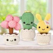 LC-dolida Crochet Starter Kits, DIY 3 Potted Plant Amigurumi Craft Kit, 40% Extra Yarn, Complete Starter Supplies for Adults & Kids
