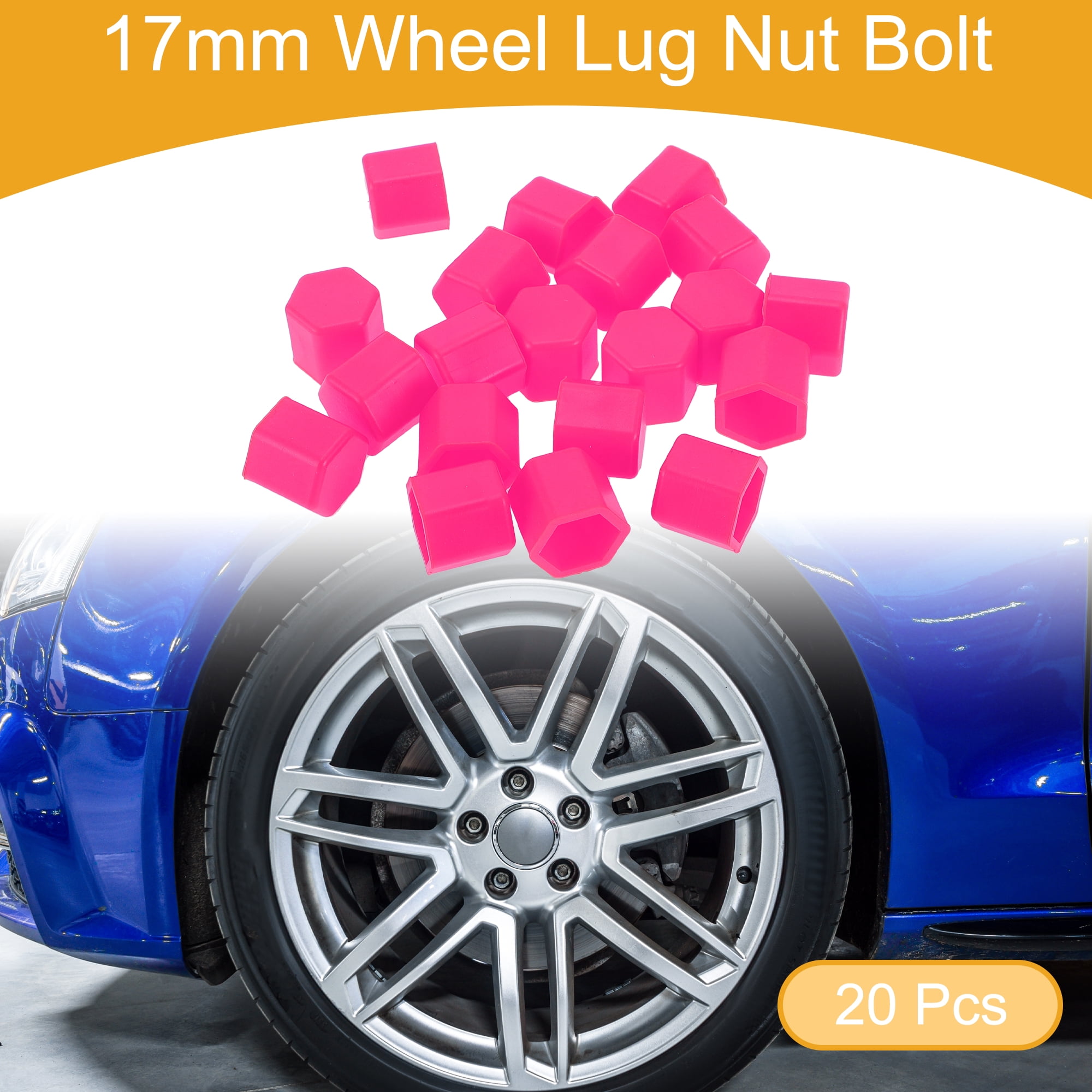 Unique Bargains 20 Pcs Wheel Lug Nut Bolt Cap Cover Protection Silicone Fluorescent Pink