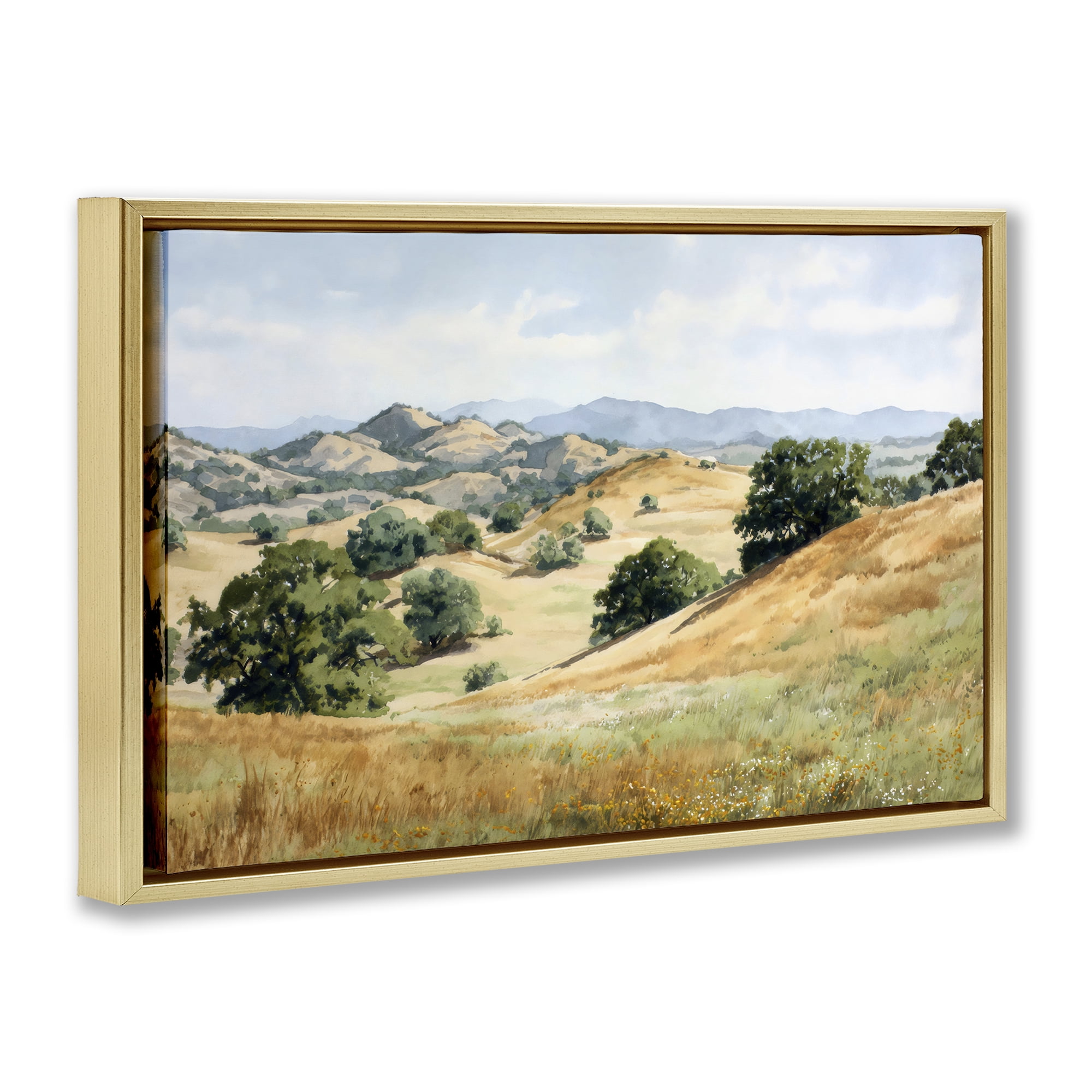 Stupell Industries Idyllic Mountains and Trees Gold Framed Floater Canvas Wall Art, design by Petal Prints Design