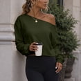 thumbnail image 6 of Hurxie Womens Off the Shoulder Sweatshirt Long Sleeve Crop Top Casual Fall Outfits,Trendy Streetwear Pullover, Comfy Sweatshirts Army Green,M, 6 of 6