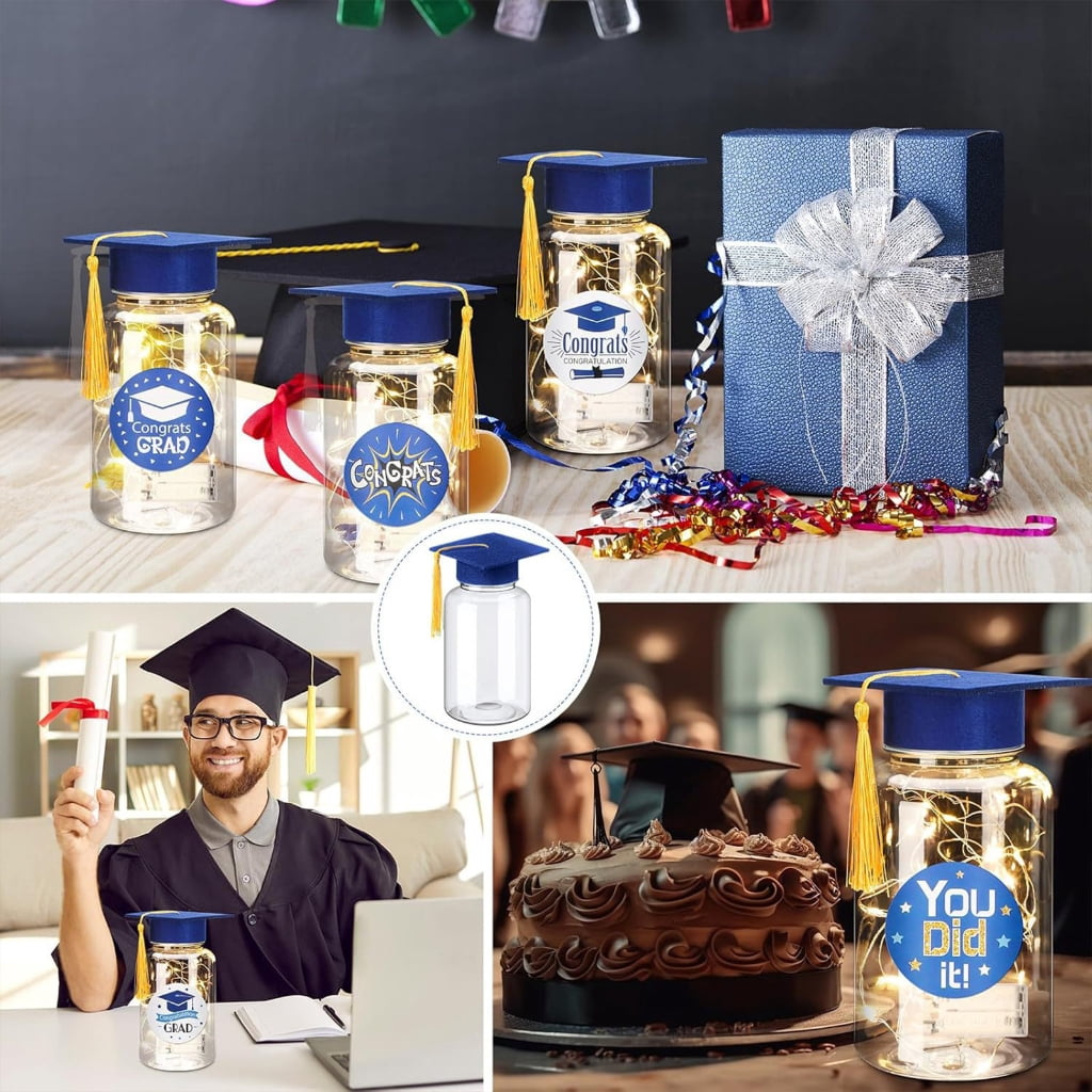 QueMer 2026 Graduation Centerpieces for Tables Light Up Masons Jar with Graduation Cap for College Congrats Grad Party Decors