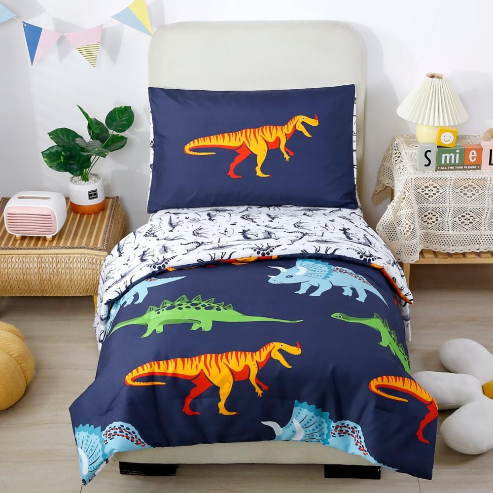 Everything Kids Dinosaur 4 Piece Toddler Bedding Set Comforter Fitted Sheet Top Sheet Pillowcase Walmart