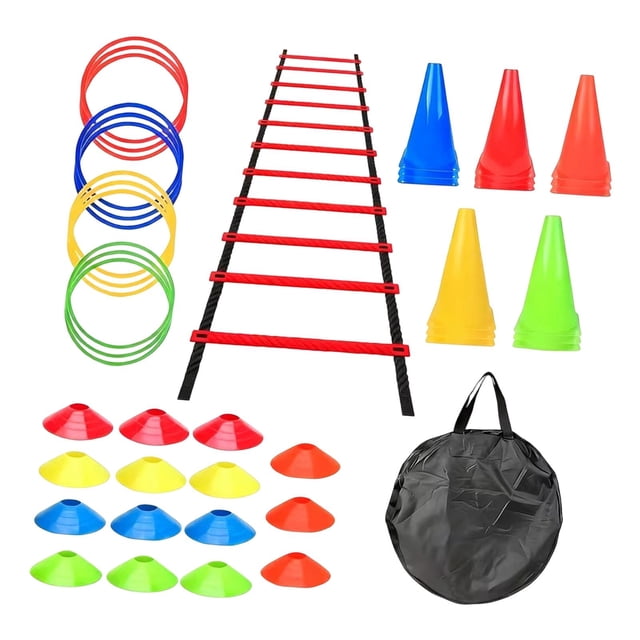 DYNWAVECA Agility Ladder Portable Staircase Balance Jumping Obstacles Adjustable Rungs 44 Piece Red