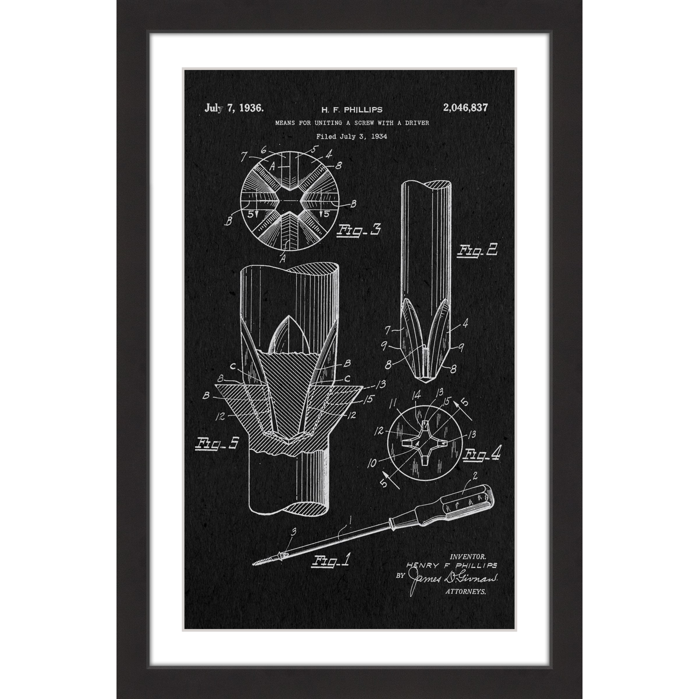 "Screwdriver 1936 Black Paper" Framed Painting Print