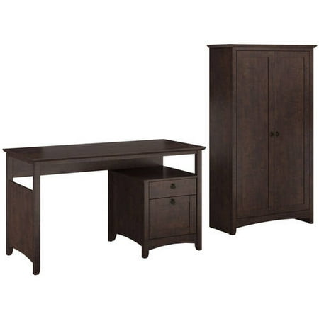 Bush Furniture Buena Vista Single Pedestal Desk & 2-Door Tall Storage in Madison Cherry Finish