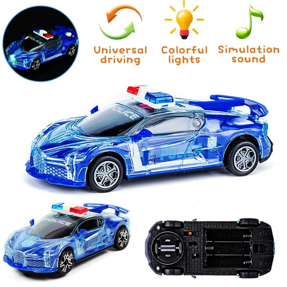 PENGXIANG Toy Car for Kids, Police Car with LED Lights Music Car Toy Police Car, Real Siren Sounds Car Toy Battery-Powered 360° Rotation Light-Up Police Car, Great Gift for Boys and Girls