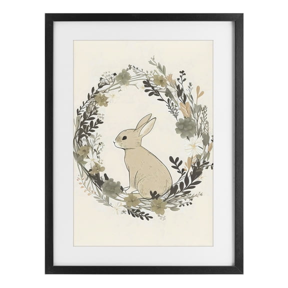 Stupell Industries Farmhouse Pastoral Bunny Wreath Black Framed Print Under Glass, 14 x 20, by Creative Studio