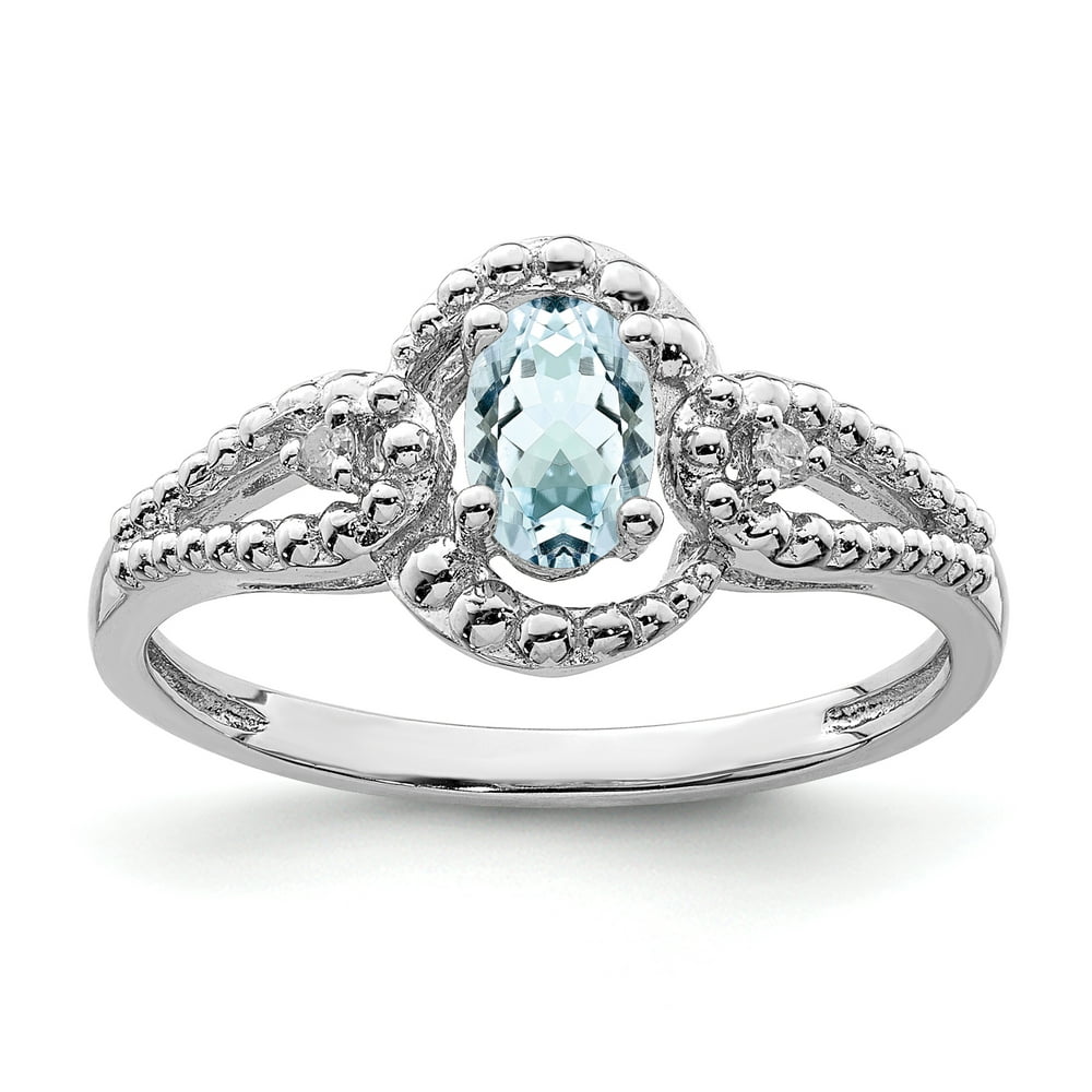 IceCarats - 925 Sterling Silver Blue Aquamarine Diamond Band Ring Size ...
