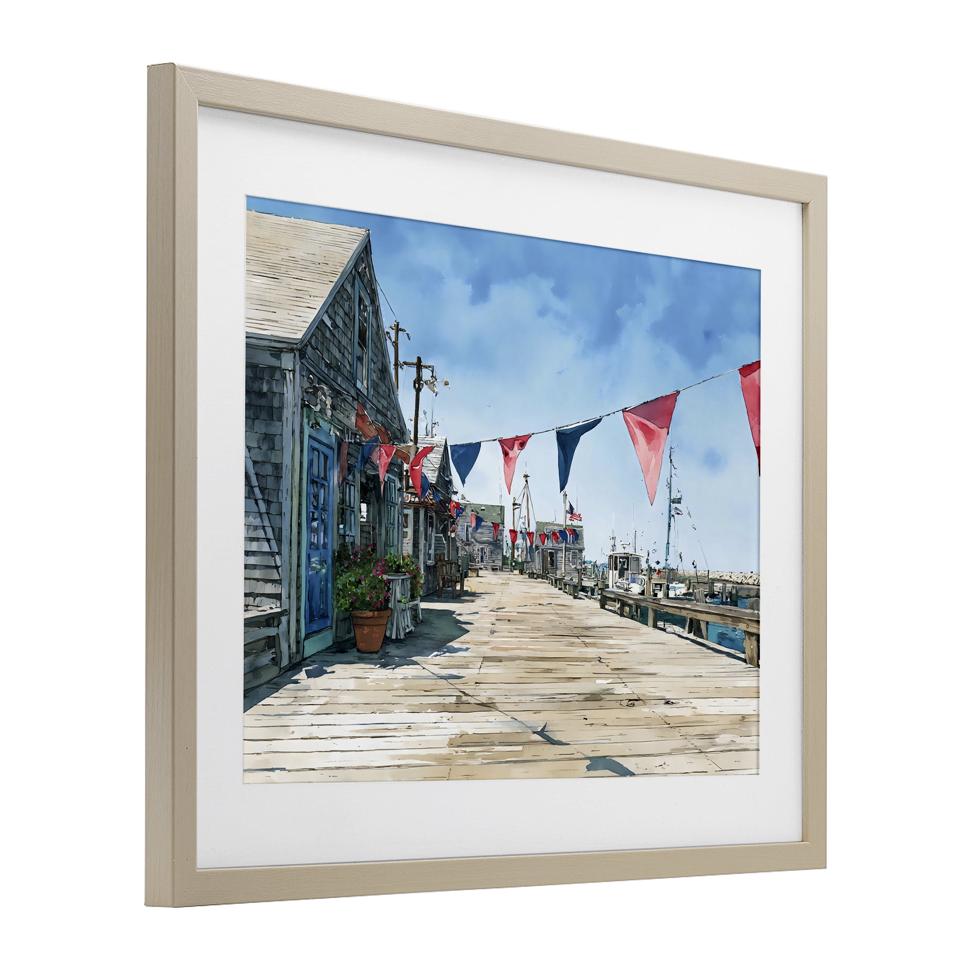 Stupell Industries Seaside Fishing Wharf Birch Framed Print Under Glass, design by Franklyn Gregory