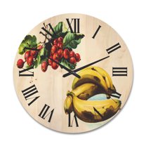 Designart 'Red Berries and Banana' Farmhouse Wood Wall Clock