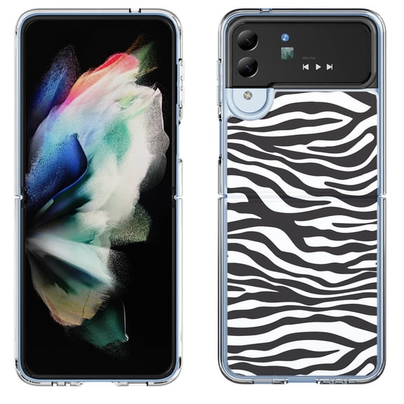 Shockproof Bumper Phone Case for Samsung Galaxy Z Flip 4 5G, by OneToughShield ® - Zebra B/W