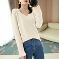 thumbnail image 2 of Arlun Elegant Sweaters for Women Trendy Casual Loose Fit Soft Sweater Ladies V-Neck Long Sleeve Solid Color Basic Tops 2025 Fall Winter Base Layer Pullovers Beige S, 2 of 3