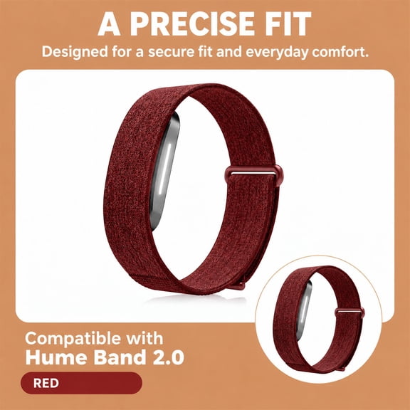 ELEHOLD Nylon Sport Band for Hume Band 2.0, Adjustable Breathable Lightweight Replacement Wrist Strap with Soft Comfortable Fit for Exercise and Everyday Wear, Winered