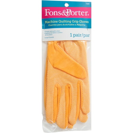 Dritz Fons & Porter Machine Quilting Grip Gloves, 1 Pair, Large, Gold
