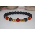 thumbnail image 2 of Natural Red Coral & Black Lava 8mm Round Shape Smooth Cut Beads Stretchable Bracelet for Men & Women., 2 of 3