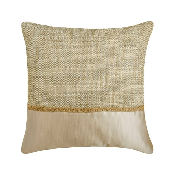 Decorative Beige 16"x16" (40x40 cm) Throw Pillow Covers, Jute & Satin Jute Lace Throw Pillows For Sofa, Patchwork Pattern Modern Style - Jute Ivory Suit