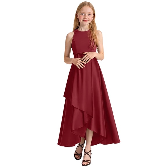 BJUTIR Girls Formal Dress Party Gown For Recital Performance Pageant Sleeveless Summer Dress For Kids Toddler To Teen Breathable Wine Sundress Size 9-10 Years