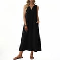 thumbnail image 7 of YueHuiYing Women Cute Sleeveless Ruffled Deep V Neck Dresses Cotton Linen Dress for Summer Casual Shift Dress, 7 of 7