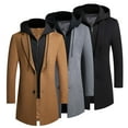 thumbnail image 2 of Men Winter Overcoat Fake Two Piece Wool Long Sleeves Mid Length Zipper Warm Formal Plus Size Detachable Hat Winter Coat for Daily Wear, 2 of 8