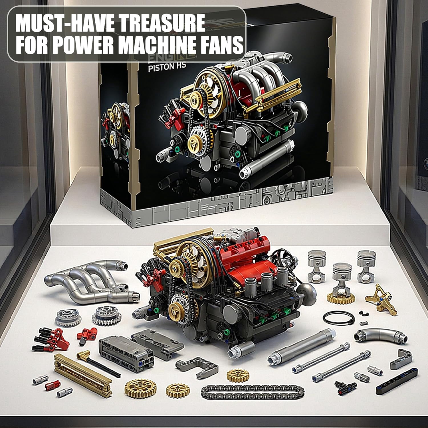 H6 Model Engine Kit that Runs,H6 Engine Building Block Kit 879 PCS, Build Your Own Visible STEM Car Engine with Motor, Physical Science Educational Toy