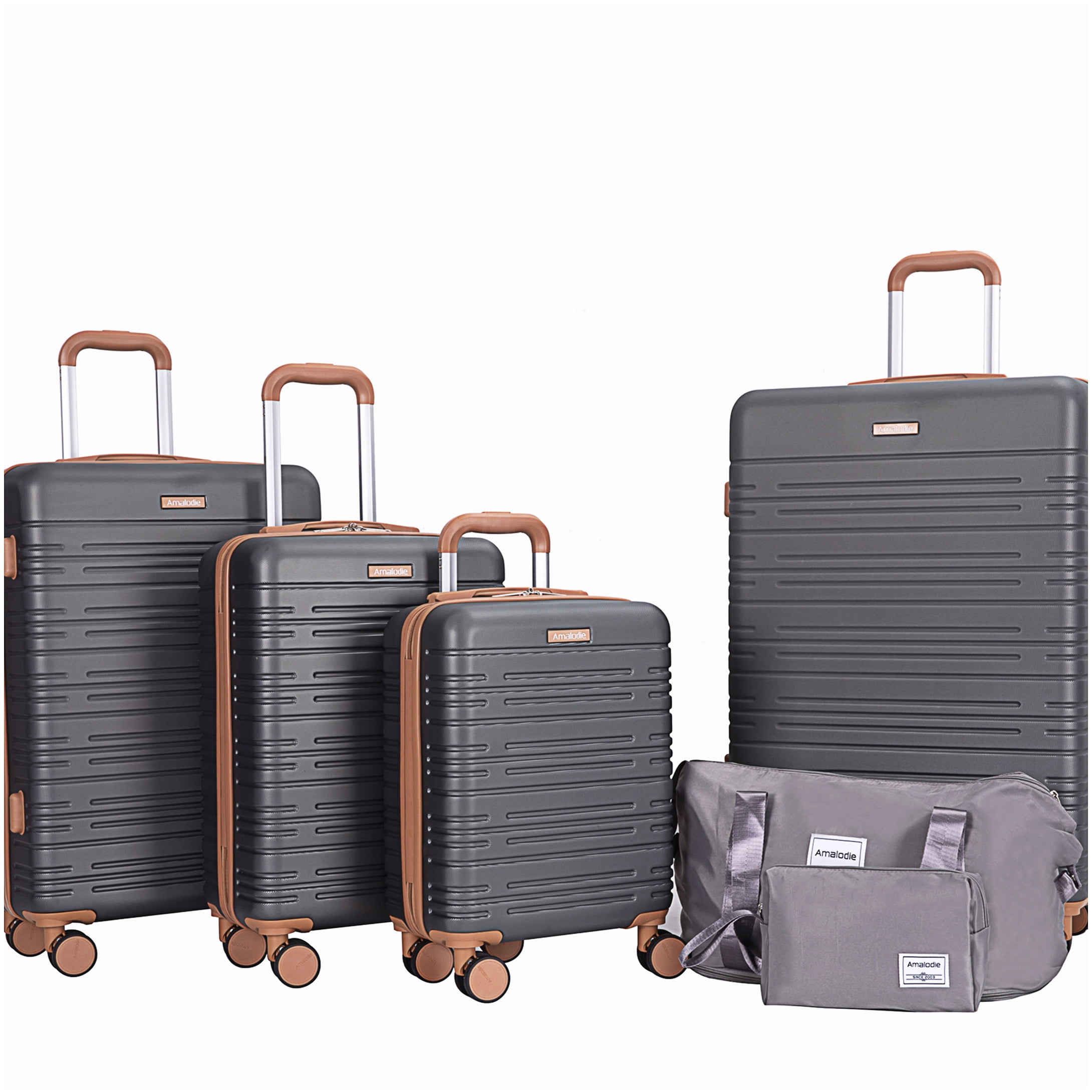 MANGIJOY TSA Lock Hard Shell Suitcase Set, 6-Piece Gray ABS Luggage with Spinner Wheels &; Duffel Bag