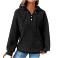 thumbnail image 3 of VISALY Hoodies Pullover Drawstring Sweatshirt Half Buttons Sweatshirts Cropped Hoodies Pullover Sweaters Fall Outfits Winter Clothes Casual Sweaters Hoodies Pullover Basic Sweatshirt Black L, 3 of 7