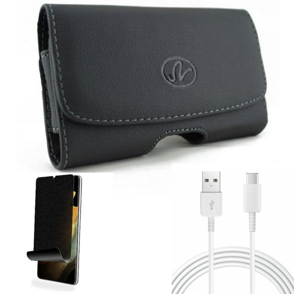 10ft USB-C Cable & Case Belt Clip & Privacy Screen Protector for Samsung Galaxy S22 Plus (S22 ) - Combo Type-C Charger Cord Power & Leather Swivel Holster & TPU Film (Fingerprint) Anti-Peep