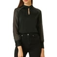 thumbnail image 5 of MODA NOVA Juniors Casual Keyhole Neck Sheer Long Sleeve Blouse Black XS, 5 of 6