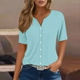 thumbnail image 6 of Women's Shirt 2025 Summer Short Sleeve V-Neck Button-Down Casual Printed Blouse | Yubnlvae | Womens Summer Tops Fashion 2025 V Neck Print Shirts Casual Button (Light blue | XXL), 6 of 6