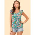 thumbnail image 2 of Blusa floral sin mangas Allegra K gasa decoración de pajarita Agua XS, 2 of 5