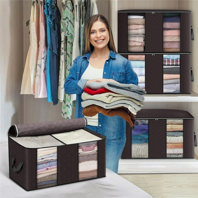 90L Clothes Storage Bag 3 Layer Foldable Fabric Closet Organizer Storage  Bags for Clothes with Reinforced Handle for Bedding, Blankets and  Comforters 23.6*16.9*13.7 in 