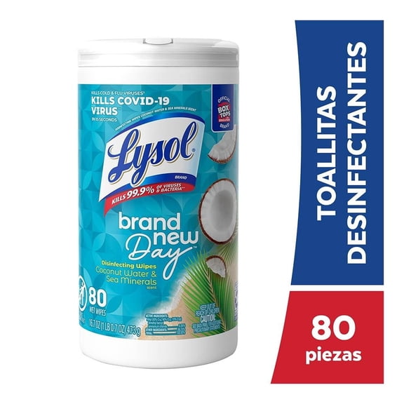 Toallitas Desinfectantes para Superficies Lysol Brand New Day Coconut & SeaMinerals 80 unidades