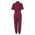 thumbnail image 2 of Aayomet Dressy Jumpsuits For Women Women's Short Sleeve Collared Cropped Coverall Button Down Tie Waist Cotton Cargo Jumpsuit,Red XL, 2 of 4