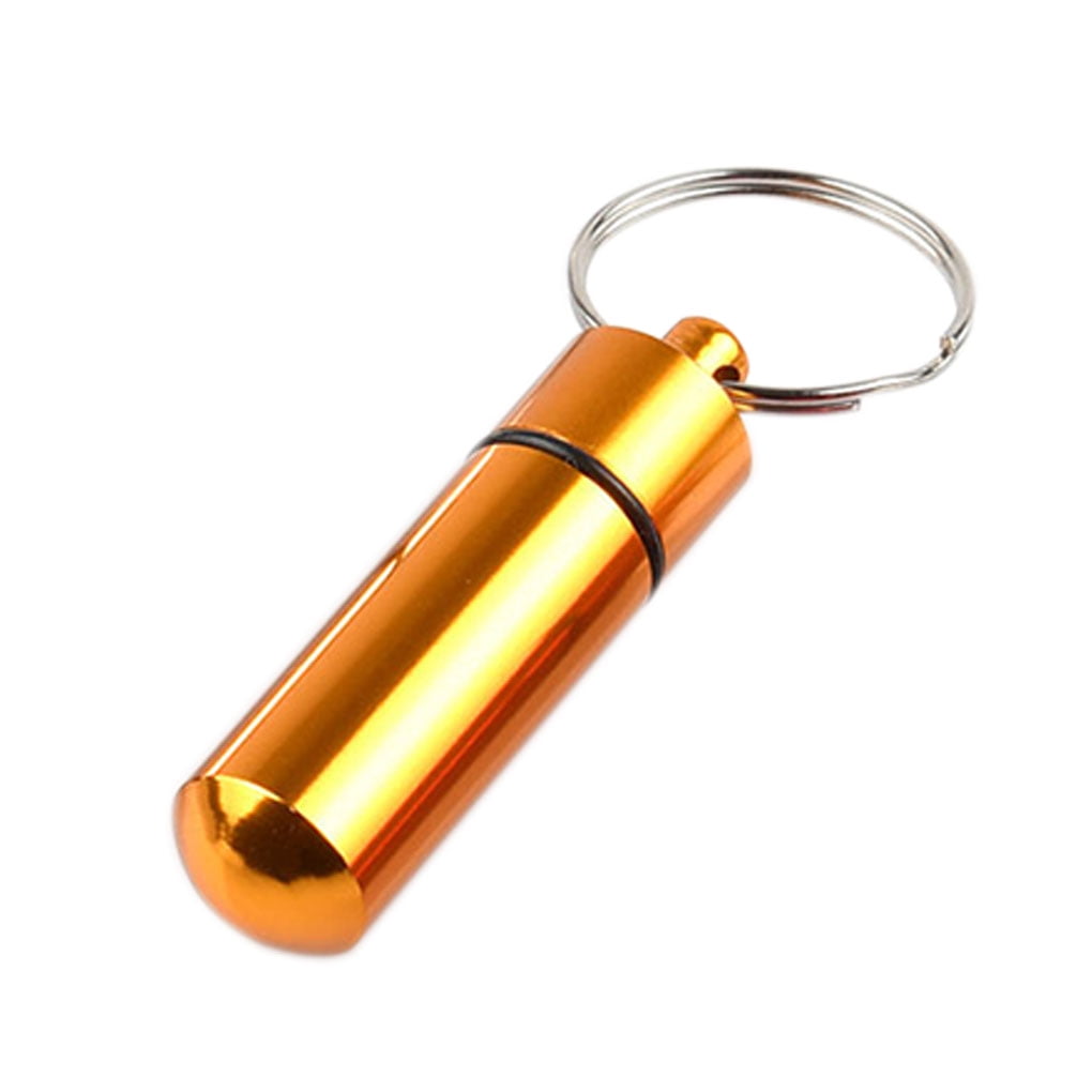 Waterproof Stainless Steel Capsule Pill Container Case Box Key Ring Holder 