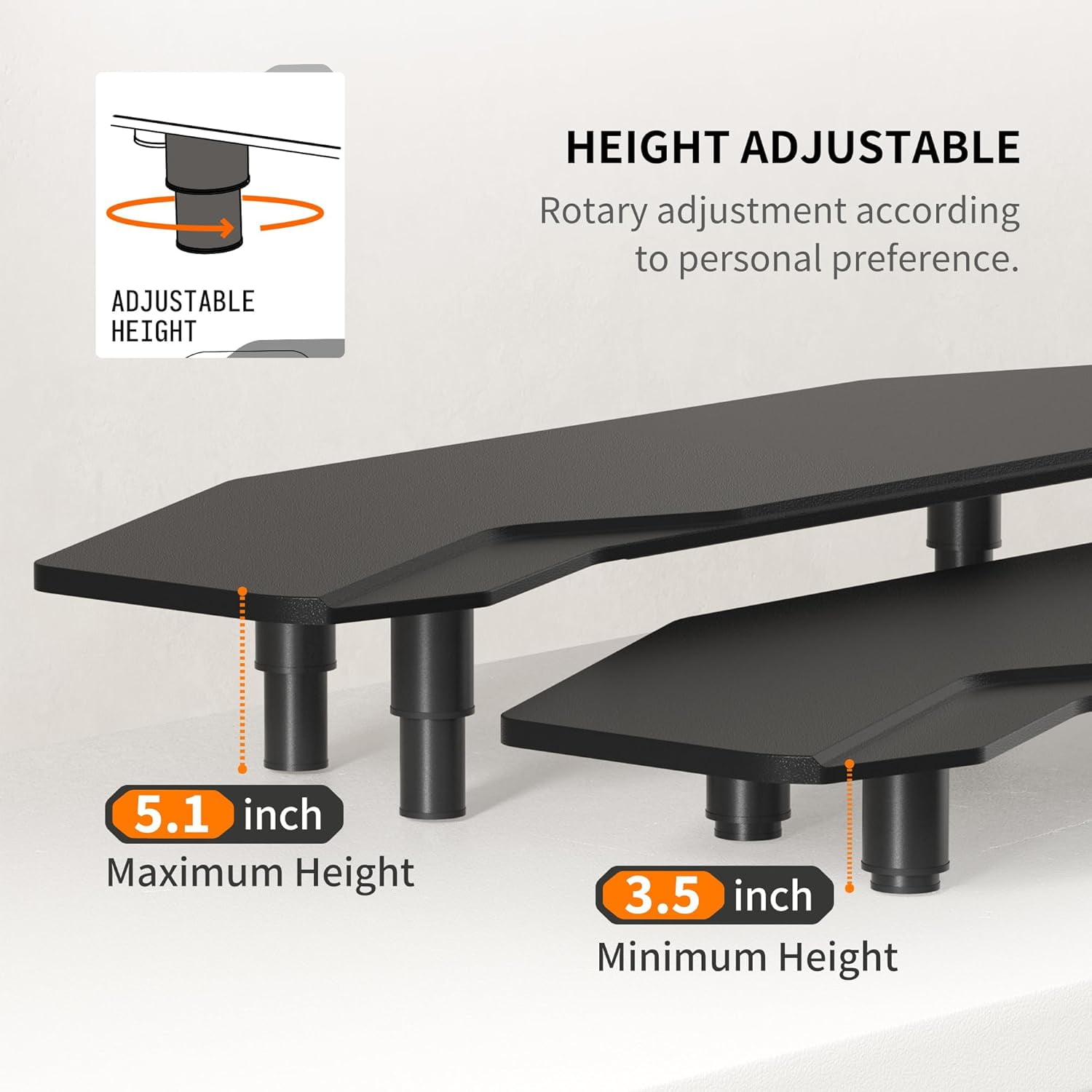 39.4 Inch Dual Monitor Stand Riser Black, Plane Wing-Shaped Sturdy Computer Desk Riser for 2 Monitors, Adjustable Height Wood Monitor Stand for Laptop, Extra Long Storage Drawer