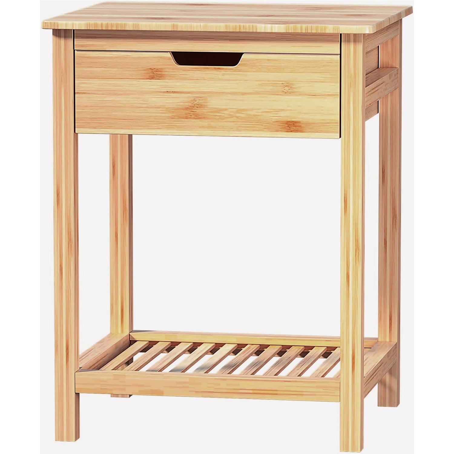 Kadyn Bamboo Side Table, End Table with Storage Shelves, Tall Nightstand Bedside Table for Living Room Bedroom Office, Nature