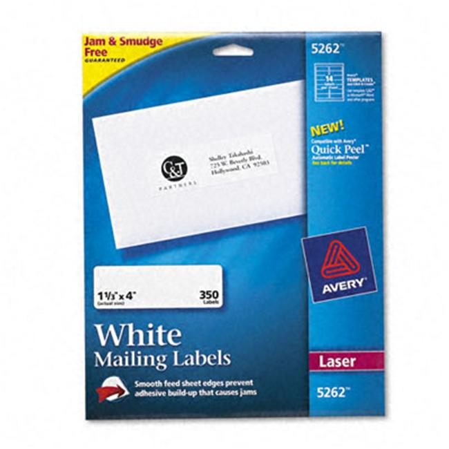 Avery 5262 Laser Address Labels with Smooth Feed Sheets 11/3 x 4 White