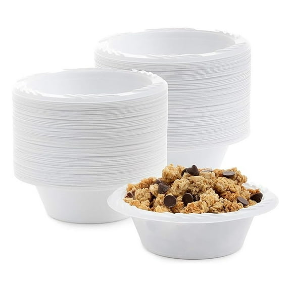 4 Pack of 100 Count - White 12 oz. Plastic Bowls - (Styles May Vary)