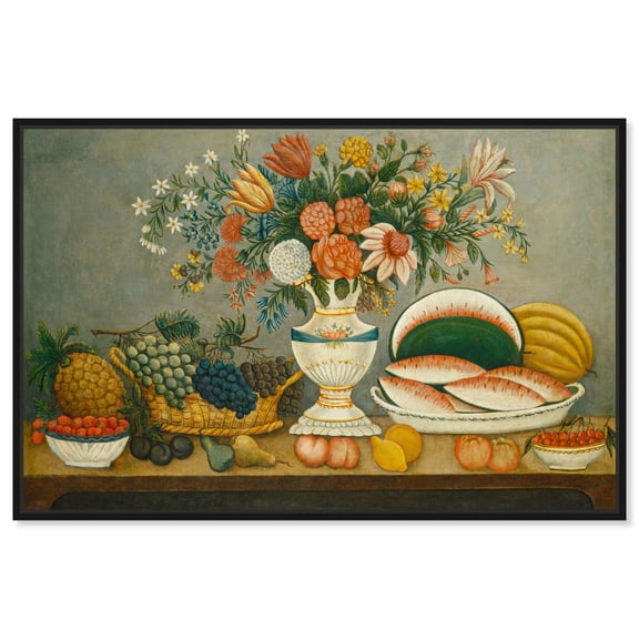 Art Remedy Classic Still Life Canvas, 15" x 10", Black Frame, Fruit and Flowers