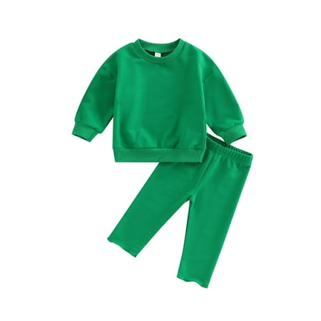 

jaweiwi 2 Pieces Baby Outfits Set Solid Color Round Neck Long Sleeve Pullover T shirt + Long Casual Pants for Girls Boys Size 0 6 12 18 24 M 3 Years