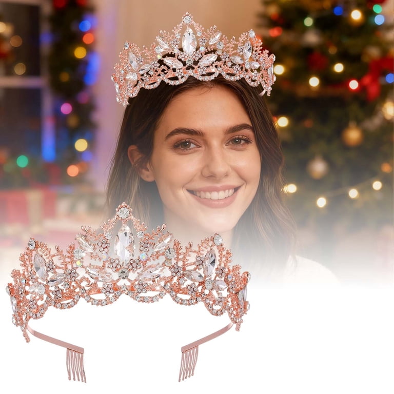 Crown for Wedding Bride Birthday Princess Bridal Shower Hair Accessories for Wom Amazon.com: Zircon Crown for Women - Large Gold Tiara for  main image 2