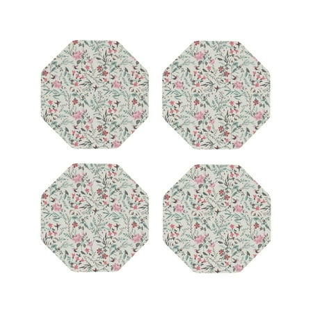 

Tebeau Fairy Floral Print Set of 4 Leather Drink Coasters Round Cup Mat Pad for Home and Kitchen Use 4 -Octagon