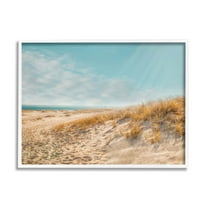 Sandy Ocean Beach Sun Rays Coastal Photograph White Framed Art Print Wall Art
