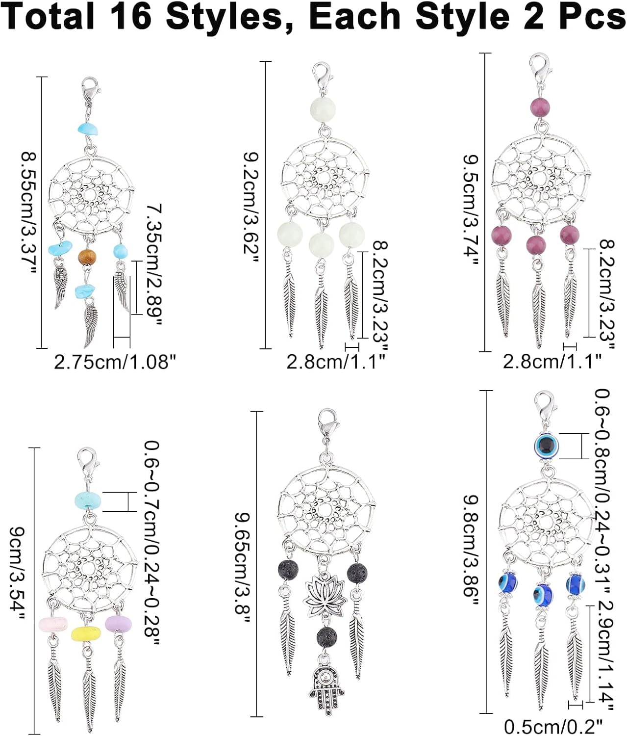 32 Pcs 11 Styles Dreamcatcher Charms Colorful Wood Beads Dream Catcher Pendants with Alloy Findings Lobster Claw Clasps and Feathers for Earrings Necklace and Keyring MakingMixed Color
