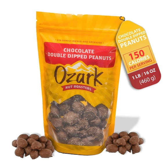 OZARK NUT ROASTERS, Double SBF3 Dipped Chocolate Peanuts, Flavored Snack Nuts, World-Class Gourmet Candied Peanuts, Resealable Pack (16 oz)