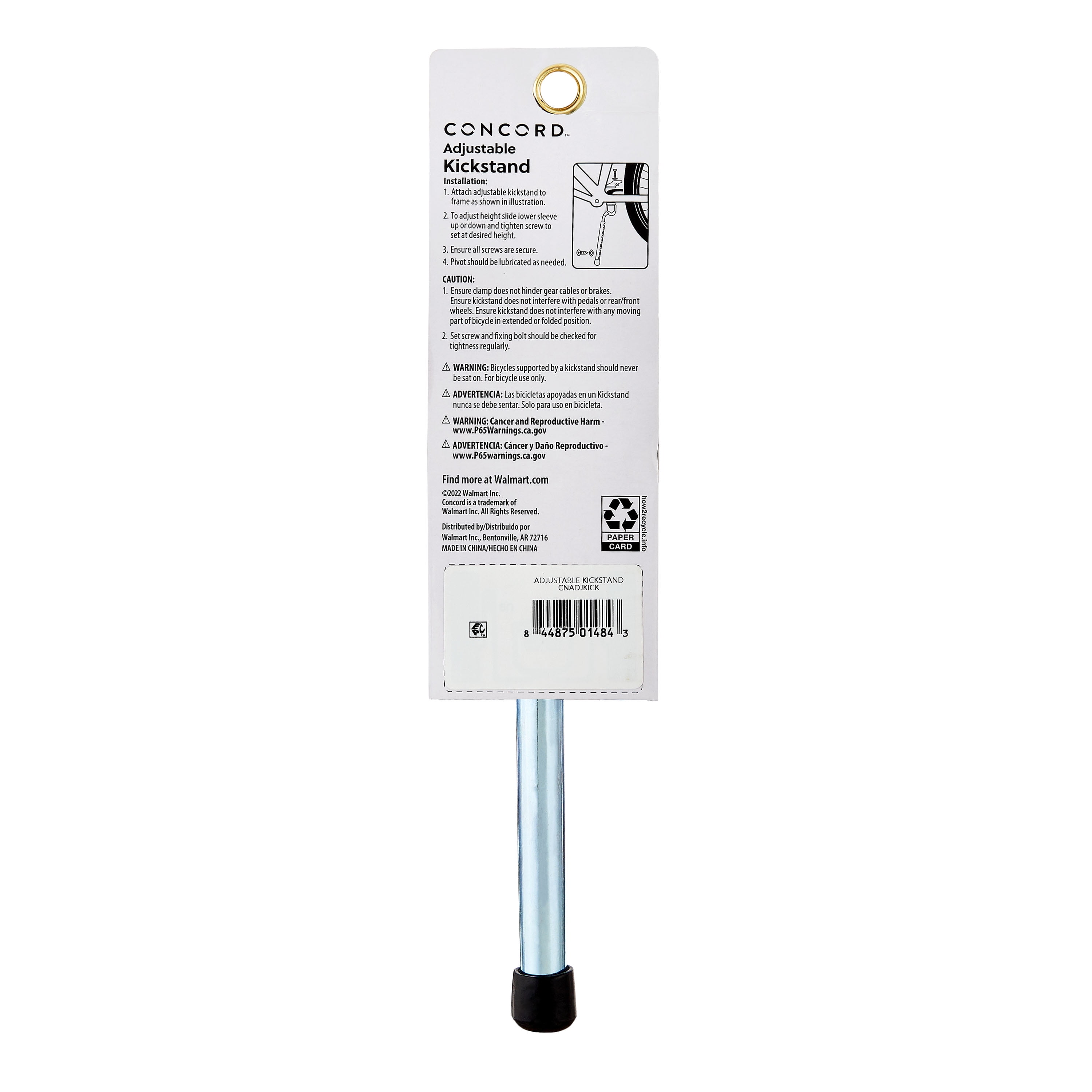 Concord Adjustable Bicycle Kickstand, Gray, 9.65"