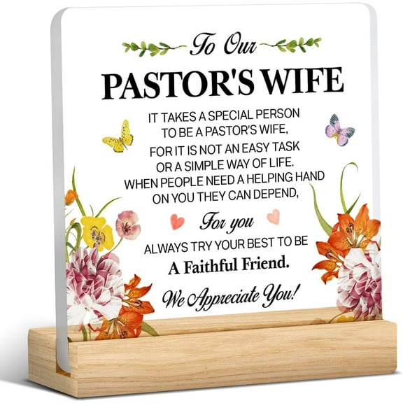 Pastor's Wife Appreciation Gift Clear Desk Decorative Sign Acrylic Plaque With Wooden Stand 4x4 Inch Pastor's Wife Present Sign Home Office Desk Decor