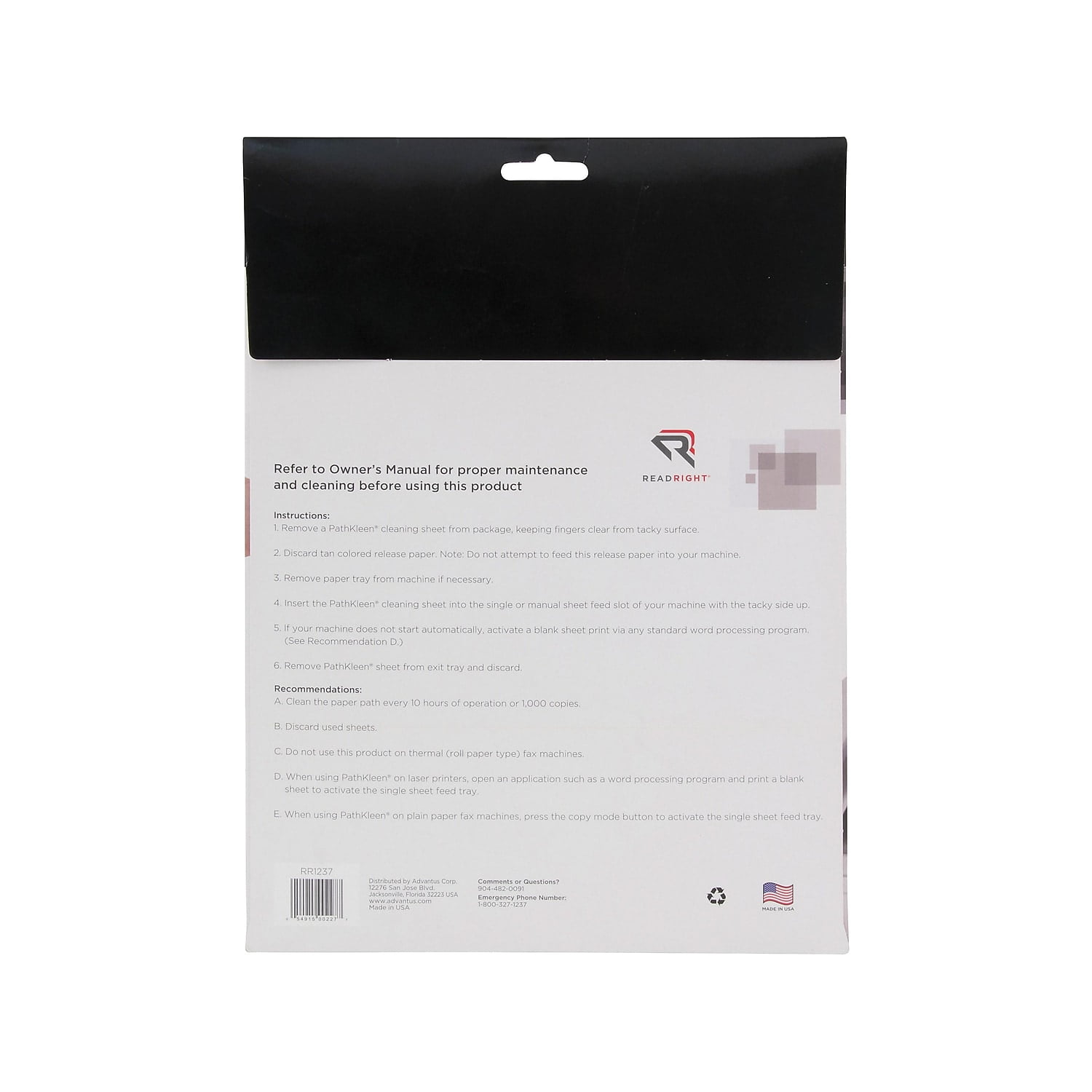 Read Right PathKleen Laserdrucker Reinigungsblätter - 21,6x27,9cm, 10 Blatt Pro Packung