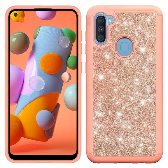 For Samsung Galaxy A21 Glitter Bling Shinny Hybrid Case Cover - Rose Goldrose Gold